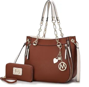 MKF Collection Tote Handbag with Wristlet Wallet, Vegan Leather Crossover Womens Shoulder bag Purse
