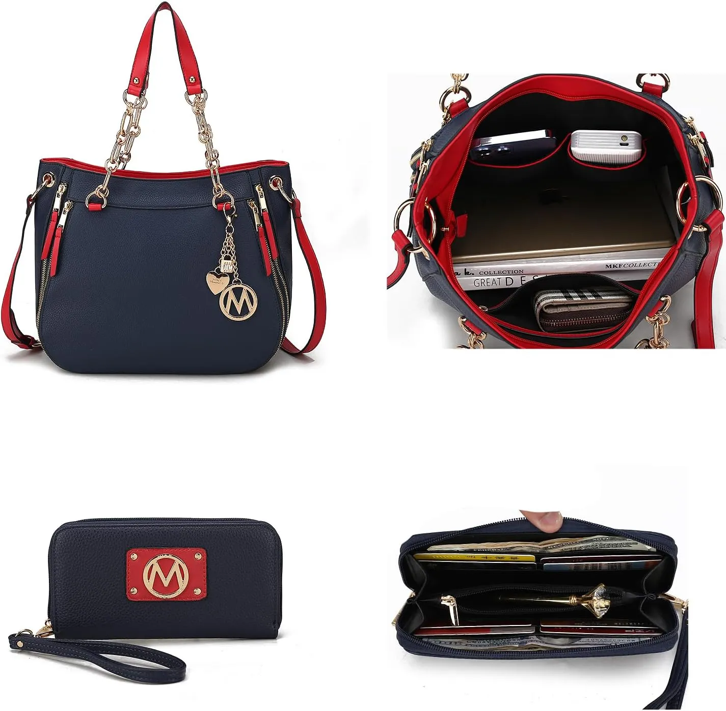 MKF Collection Tote Handbag with Wristlet Wallet, Vegan Leather Crossover Womens Shoulder bag Purse
