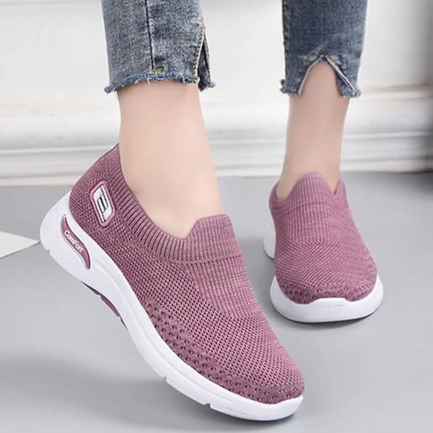 Mmoneyake Womens Slip On Walking Shoes Slip On Casual Mesh-Comfortable Tennis Workout Sneakers Comfort Lightweight Breathable Sock Shoe Non-Slip Mesh Casual Fashion Tennis Running Sneakers