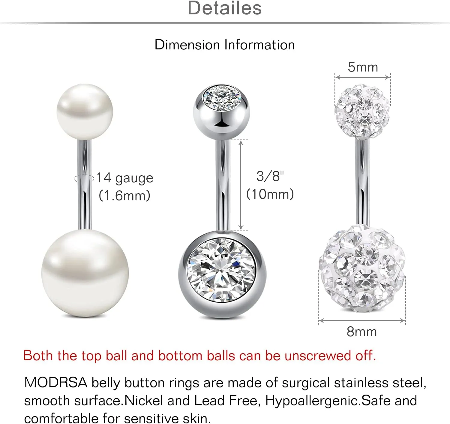 MODRSA Belly Button Ring Belly Rings Surgical Steel Belly Button Ring Hypoallergenic Clicker Belly Button Ring Navel Rings for Women