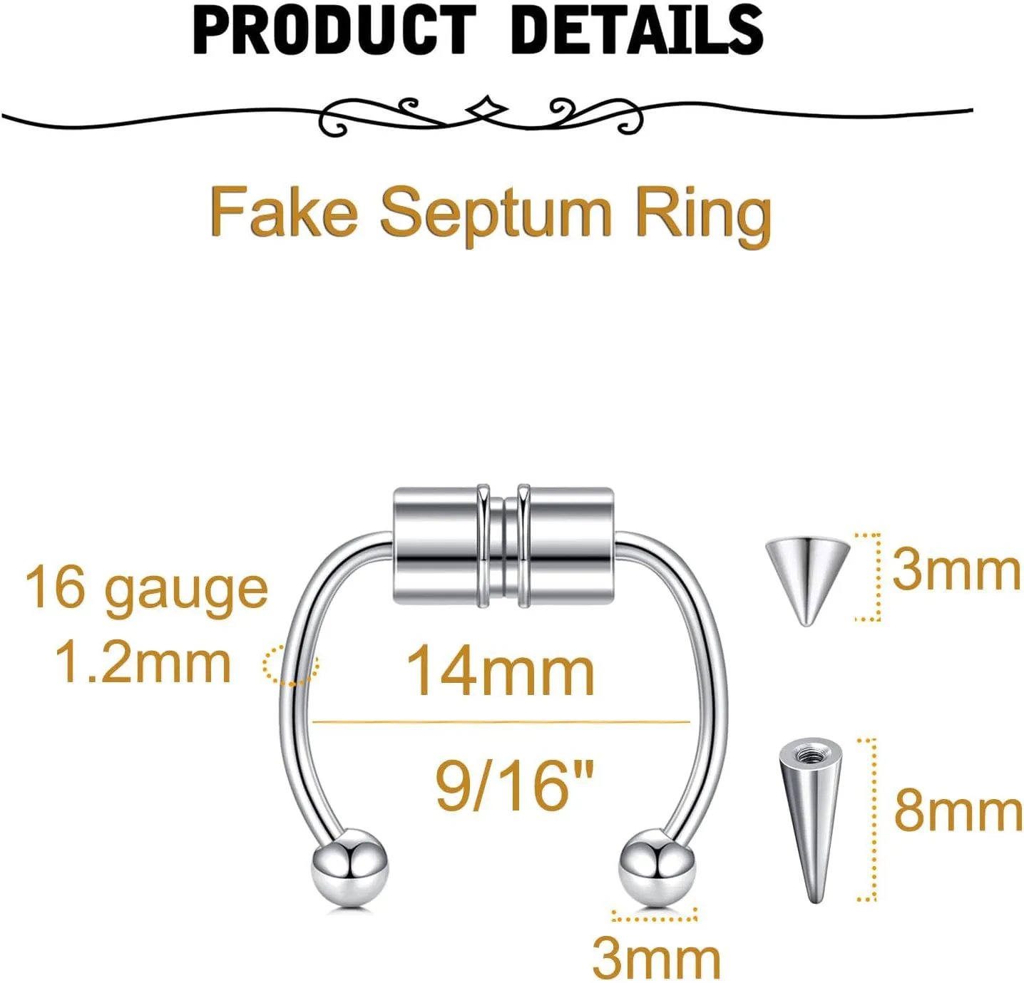 MODRSA Faux Septum Nose Rings - Clip on Septum Ring, Non Piercing Fake Nose Jewelry - Silver, Gold, Black