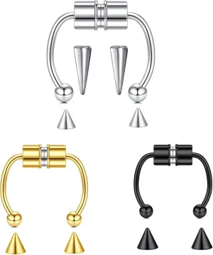 MODRSA Faux Septum Nose Rings - Clip on Septum Ring, Non Piercing Fake Nose Jewelry - Silver, Gold, Black