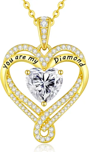 Moissanite Heart Pendant Necklace for Women 925 Sterling Silver Gold Plating,Anniversary Birthday Fine Jewelry Gifts for Wife Her Mom Girlfriend