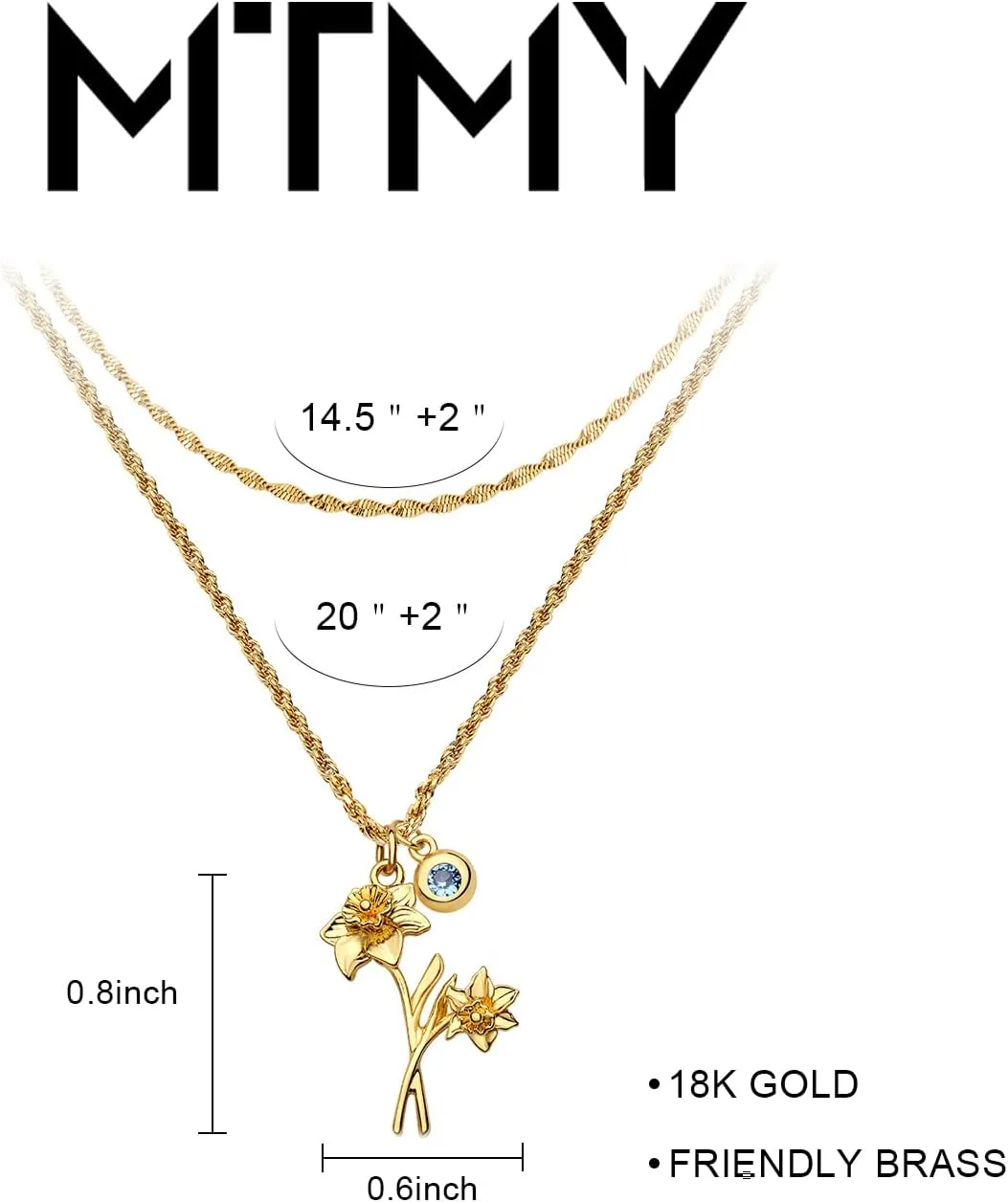 MTMY Birth Flower Necklaces for Women 18K Gold Plated Dainty Layered Birth Month Flower with Birthstone Pendant Necklaces Personalized Custom Floral Jewelry