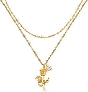 MTMY Birth Flower Necklaces for Women 18K Gold Plated Dainty Layered Birth Month Flower with Birthstone Pendant Necklaces Personalized Custom Floral Jewelry
