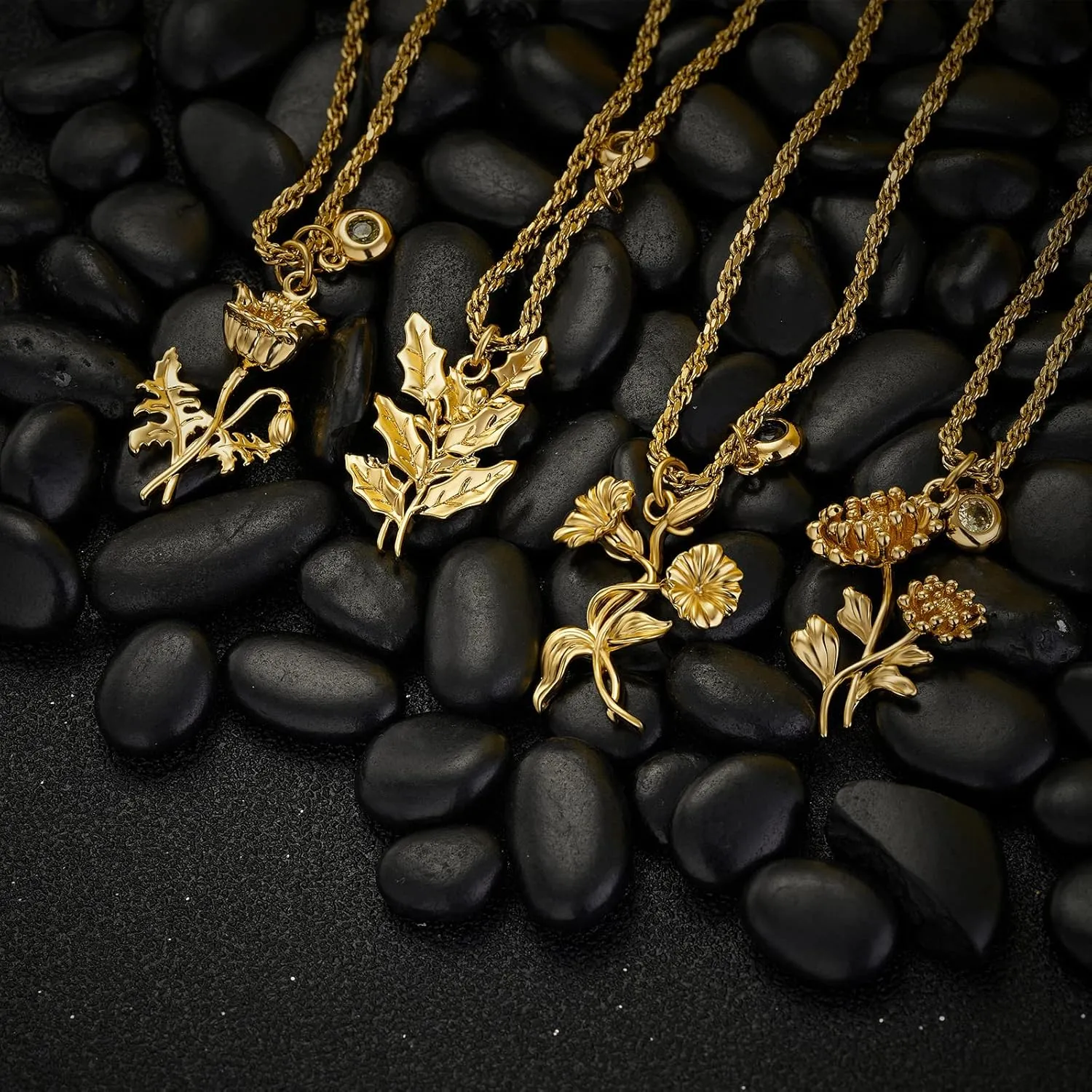MTMY Birth Flower Necklaces for Women 18K Gold Plated Dainty Layered Birth Month Flower with Birthstone Pendant Necklaces Personalized Custom Floral Jewelry