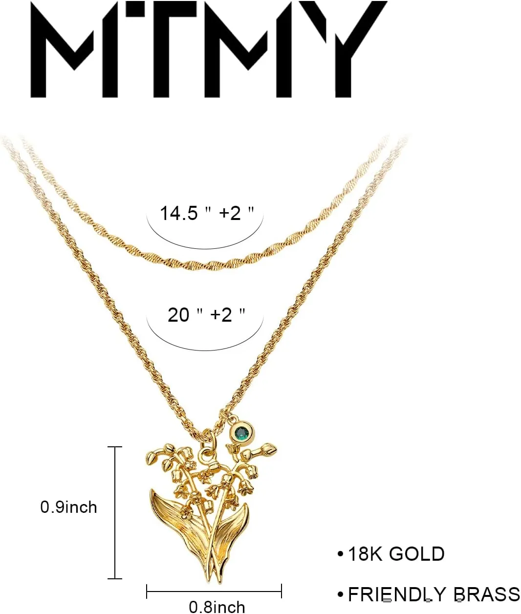 MTMY Birth Flower Necklaces for Women 18K Gold Plated Dainty Layered Birth Month Flower with Birthstone Pendant Necklaces Personalized Custom Floral Jewelry