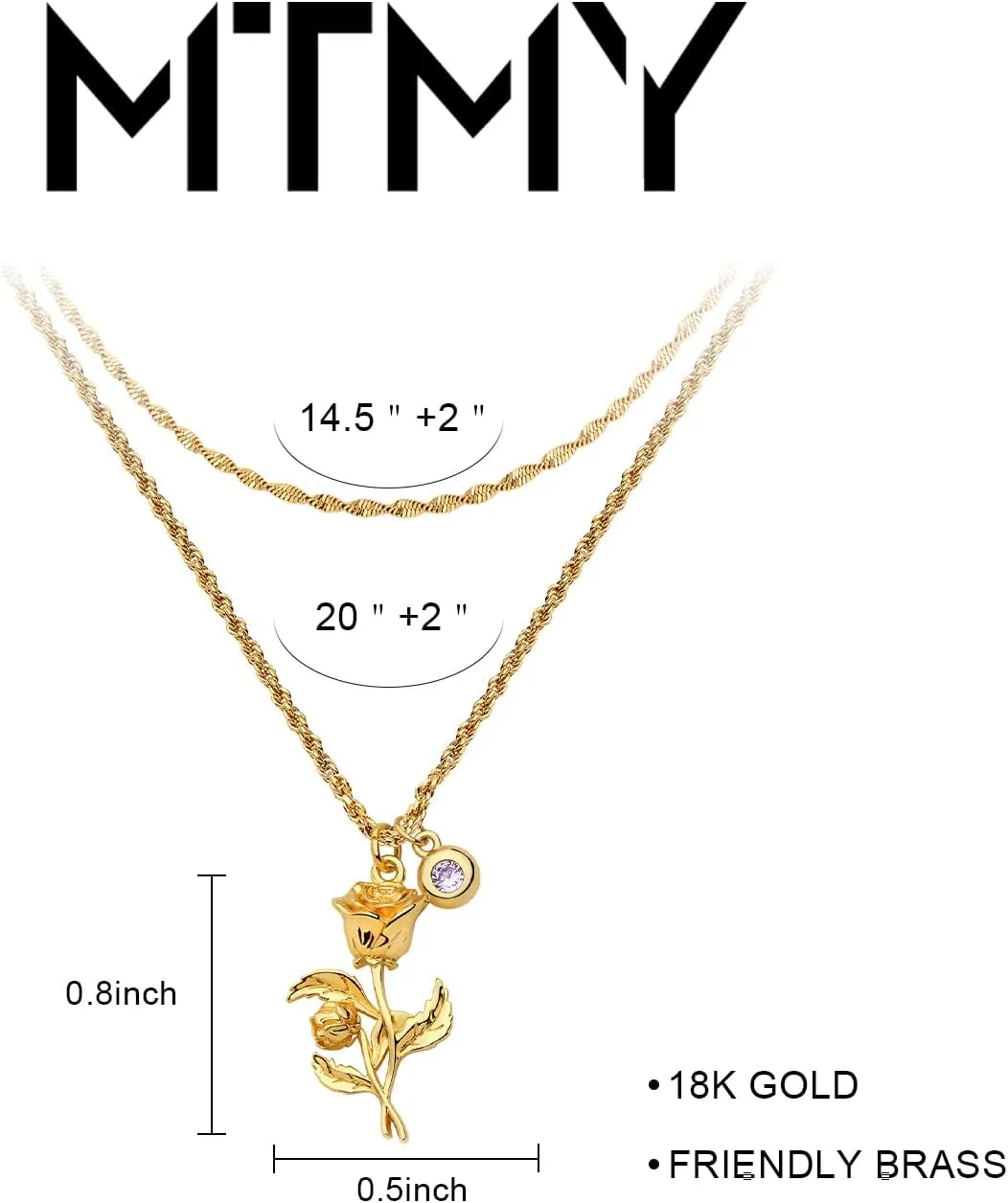 MTMY Birth Flower Necklaces for Women 18K Gold Plated Dainty Layered Birth Month Flower with Birthstone Pendant Necklaces Personalized Custom Floral Jewelry