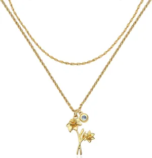 MTMY Birth Flower Necklaces for Women 18K Gold Plated Dainty Layered Birth Month Flower with Birthstone Pendant Necklaces Personalized Custom Floral Jewelry