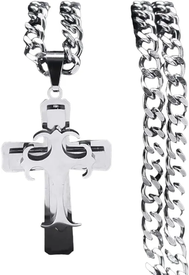 Multi-Layer Cross Stainless Steel Punk Christian Jesus Pendant Necklace Hip Hop Rock Necklaces For Men Religious Amulet Jewelry VHM2620