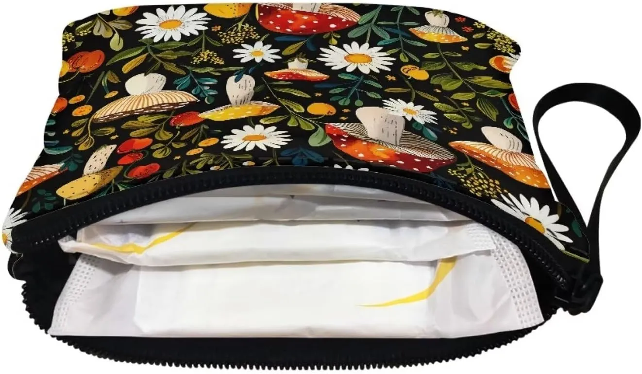 Mushroom Daisy Print Purse Coins Purse Pouch with Portable Strap Women Coins Pouch Small Size Wallet with Zipper for Vacation Outdoor Travel