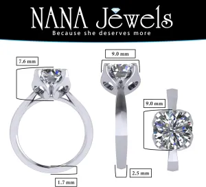 NANA Jewels 2.00ct-3.00ct Simulated Diamond Zirconia Engagement Ring Round Cut Heart & Soul Solitaire Sterling Silver