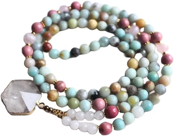 Natural Amazonite ,Rose Quartz 6mm,8mm 108 Mala Beads, Spiritual, Meditation Beads, Reiki, Japa Mala, Buddhist Prayer Beads, Yoga Bracelet, healing beads LKMALA-RRGU-2940, 34 inch