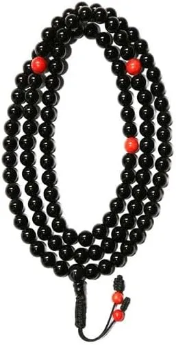 Natural Black Onyx Mala with Coral 8mm 108 Mala Beads, Spiritual, Meditation Beads, Reiki, Japa Mala, Buddhist Prayer Beads, Yoga Bracelet, healing beads LKMALA-RRGU-915
