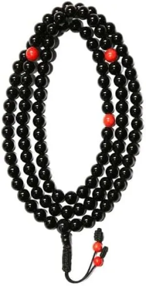 Natural Black Onyx Mala with Coral 8mm 108 Mala Beads, Spiritual, Meditation Beads, Reiki, Japa Mala, Buddhist Prayer Beads, Yoga Bracelet, healing beads LKMALA-RRGU-915