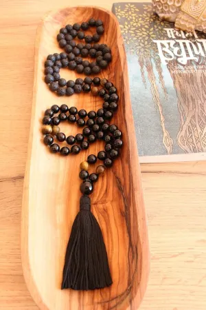 Natural Black Onyx, Tiger Eye and Black Lava 8mm 108 Mala Beads, Spiritual, Meditation Beads, Reiki, Japa Mala, Buddhist Prayer Beads, Yoga Bracelet, healing beads LKMALA-RRGU-2699