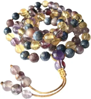 Natural Cacoxenite, Citrine, Sapphire, Ruby, Citrine 6mm-12mm 108 Mala Beads, Spiritual, Meditation Beads, Reiki, Japa Mala, Buddhist Prayer Beads, Yoga Bracelet, healing beads LKMALA-RRGU-1015
