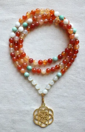 Natural Carnelian, Rainbow Moonstone and Amazonite 8mm 108 Mala Beads, Spiritual, Meditation Beads, Reiki, Japa Mala, Buddhist Prayer Beads, Yoga Bracelet, healing beads LKMALA-RRGU-2956