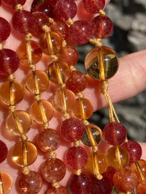 Natural Citrine Sunstone Strawberry Quartz 8mm 108 Mala Beads, Spiritual, Meditation Beads, Reiki, Japa Mala, Buddhist Prayer Beads, Yoga Bracelet, healing beads LKMALA-RRGU-3034