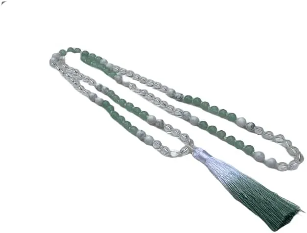 Natural Clear Quartz, Aventurine, Howlite 6mm 108 Mala Beads, Spiritual, Meditation Beads, Reiki, Japa Mala, Buddhist Prayer Beads, Yoga Bracelet, healing beads LKMALA-RRGU-2023