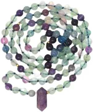 Natural Fluorite & Amethyst 8mm 108 Mala Beads, Spiritual, Meditation Beads, Reiki, Japa Mala, Buddhist Prayer Beads, Yoga Bracelet, healing beads LKMALA-RRGU-3989