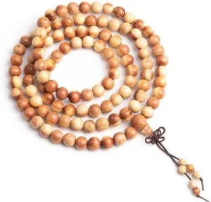 Natural Fragrant Cedar Wood 8mm 108 Mala Beads, Spiritual, Meditation Beads, Reiki, Japa Mala, Buddhist Prayer Beads, Yoga Bracelet, healing beads LKMALA-RRGU-2840, 34 inch, brown