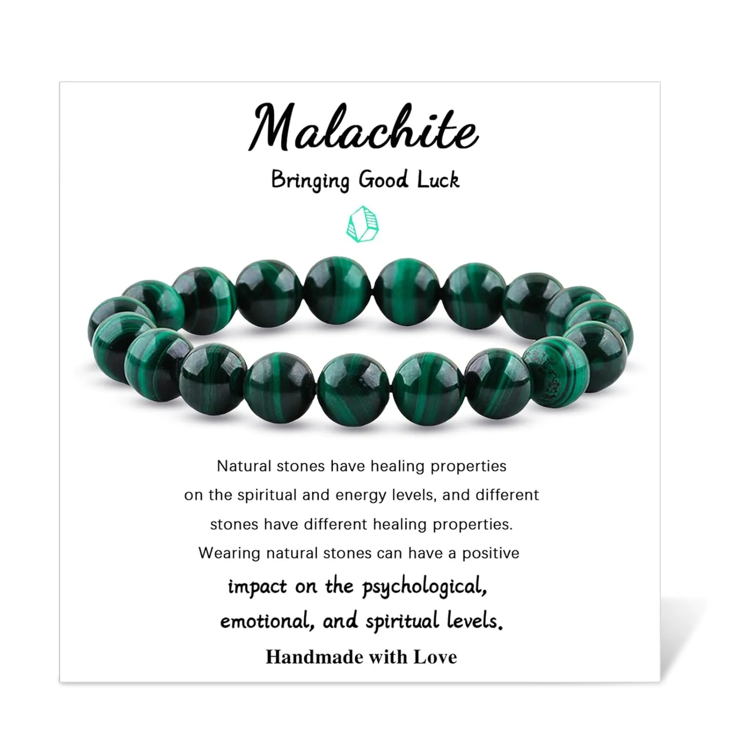 Natural Gemstone Bracelet 10mm Malachite Beaded Bracelets Gemstone Beads Bracelets Healing Bracelets for Women Men and Teens Comes with Bonus Box and Card