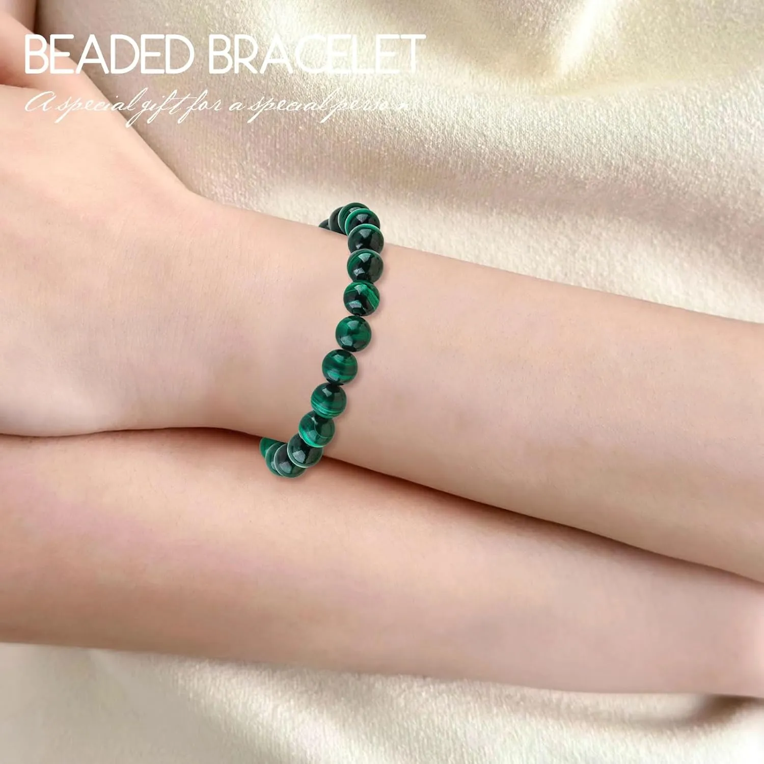 Natural Gemstone Bracelet 10mm Malachite Beaded Bracelets Gemstone Beads Bracelets Healing Bracelets for Women Men and Teens Comes with Bonus Box and Card