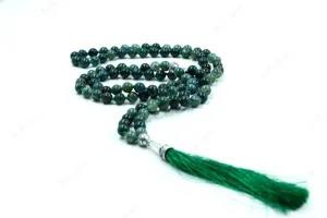 Natural Green Moss Agate 8mm 108 Mala Beads, Spiritual, Meditation Beads, Reiki, Japa Mala, Buddhist Prayer Beads, Yoga Bracelet, healing beads LKMALA-RRGU-2762