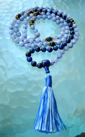 Natural Hawks Eye Blue Tiger Eye and Aquamarine 8mm 108 Mala Beads, Spiritual, Meditation Beads, Reiki, Japa Mala, Buddhist Prayer Beads, Yoga Bracelet, healing beads LKMALA-RRGU-1616