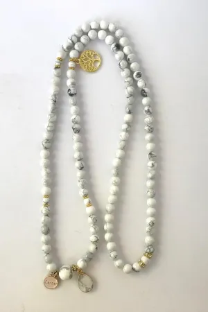 Natural HOWLITE 8mm 108 Mala Beads, Spiritual, Meditation Beads, Reiki, Japa Mala, Buddhist Prayer Beads, Yoga Bracelet, healing beads LKMALA-RRGU-1335, 34 inch, white