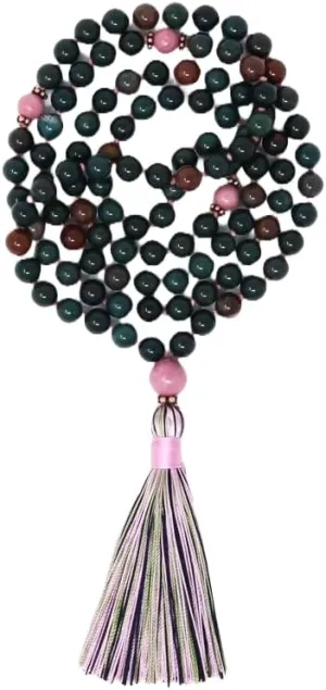 Natural indian bloodstone, rhodonite 8mm 108 Mala Beads, Spiritual, Meditation Beads, Reiki, Japa Mala, Buddhist Prayer Beads, Yoga Bracelet, healing beads LKMALA-RRGU-3976