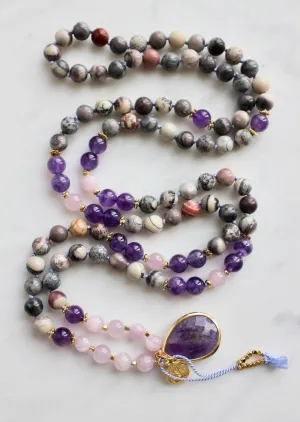 Natural Jasper, Amethyst, Kunzite 8mm 108 Mala Beads, Spiritual, Meditation Beads, Reiki, Japa Mala, Buddhist Prayer Beads, Yoga Bracelet, healing beads LKMALA-RRGU-2927