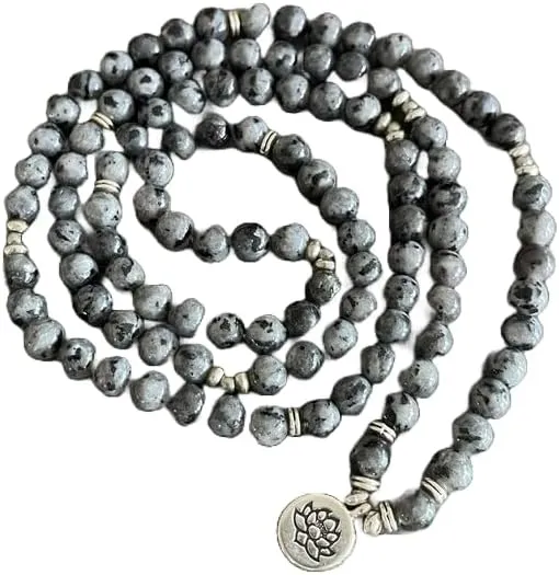 Natural Labradorite 8mm 108 Mala Beads, Spiritual, Meditation Beads, Reiki, Japa Mala, Buddhist Prayer Beads, Yoga Bracelet, healing beads LKMALA-RRGU-44, 34 inch