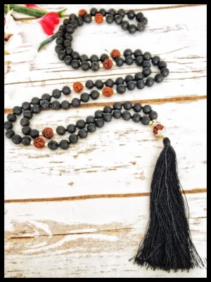Natural Lava Rudraksha 8mm 108 Mala Beads, Spiritual, Meditation Beads, Reiki, Japa Mala, Buddhist Prayer Beads, Yoga Bracelet, healing beads LKMALA-RRGU-3551