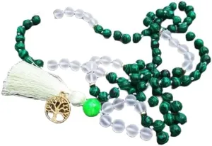 Natural Malachite ,Matte Clear Quartz 8mm 108 Mala Beads, Spiritual, Meditation Beads, Reiki, Japa Mala, Buddhist Prayer Beads, Yoga Bracelet, healing beads LKMALA-RRGU-3921