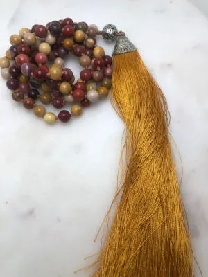 Natural Mookaite 8mm 108 Mala Beads, Spiritual, Meditation Beads, Reiki, Japa Mala, Buddhist Prayer Beads, Yoga Bracelet, healing beads LKMALA-RRGU-3776, 34 inch