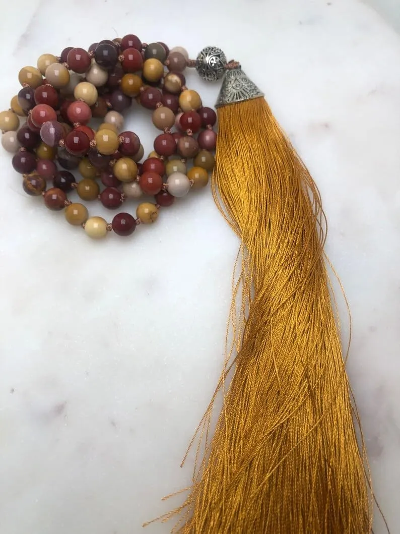Natural Mookaite 8mm 108 Mala Beads, Spiritual, Meditation Beads, Reiki, Japa Mala, Buddhist Prayer Beads, Yoga Bracelet, healing beads LKMALA-RRGU-3776, 34 inch
