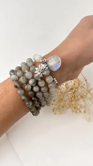 Natural Moonstone 6mm 108 Mala Beads, Spiritual, Meditation Beads, Reiki, Japa Mala, Buddhist Prayer Beads, Yoga Bracelet, healing beads LKMALA-RRGU-2172