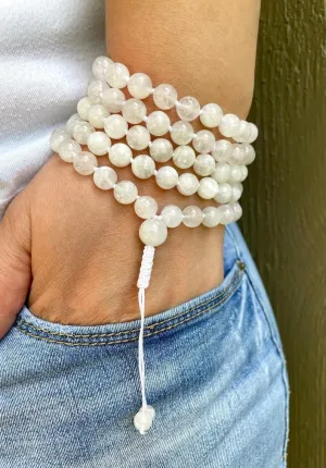 Natural MOONSTONE 8mm 108 Mala Beads, Spiritual, Meditation Beads, Reiki, Japa Mala, Buddhist Prayer Beads, Yoga Bracelet, healing beads LKMALA-RRGU-1338