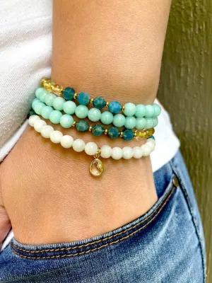 Natural Moonstone, Citrine, Apatite and Amazonite 6mm 108 Mala Beads, Spiritual, Meditation Beads, Reiki, Japa Mala, Buddhist Prayer Beads, Yoga Bracelet, healing beads LKMALA-RRGU-1374