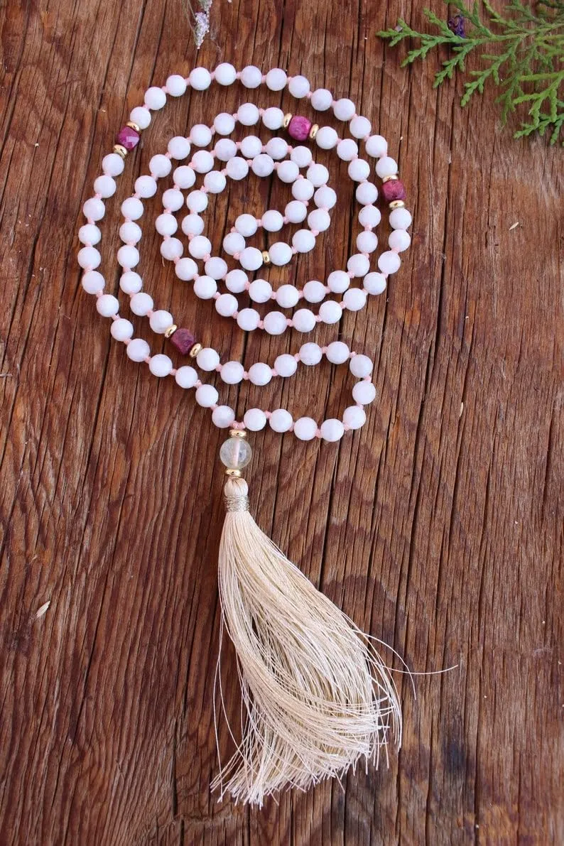 Natural Moonstone Ruby Topaz 6mm 108 Mala Beads, Spiritual, Meditation Beads, Reiki, Japa Mala, Buddhist Prayer Beads, Yoga Bracelet, healing beads LKMALA-RRGU-2688
