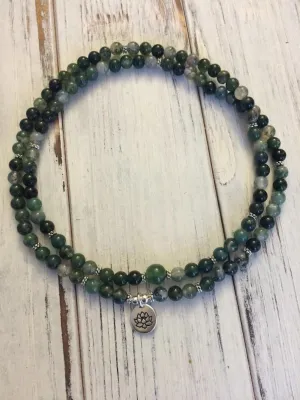 Natural Moss Agate 6mm 108 Mala Beads, Spiritual, Meditation Beads, Reiki, Japa Mala, Buddhist Prayer Beads, Yoga Bracelet, healing beads LKMALA-RRGU-3842