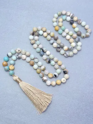 Natural Multi Amazonite 8mm 108 Mala Beads, Spiritual, Meditation Beads, Reiki, Japa Mala, Buddhist Prayer Beads, Yoga Bracelet, healing beads LKMALA-RRGU-3649