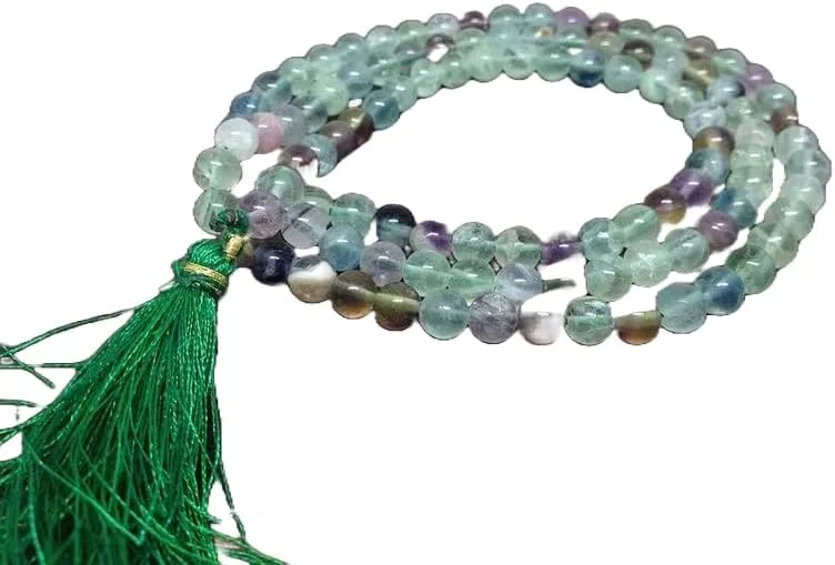 Natural Multi Fluorite 6mm 108 Mala Beads, Spiritual, Meditation Beads, Reiki, Japa Mala, Buddhist Prayer Beads, Yoga Bracelet, healing beads LKMALA-RRGU-284, 34 inch