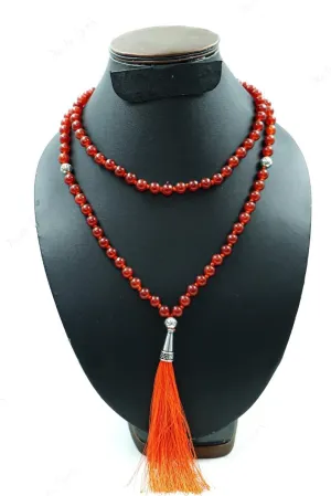 Natural Orange Carnelian Quartz 8mm 108 Mala Beads, Spiritual, Meditation Beads, Reiki, Japa Mala, Buddhist Prayer Beads, Yoga Bracelet, healing beads LKMALA-RRGU-2792