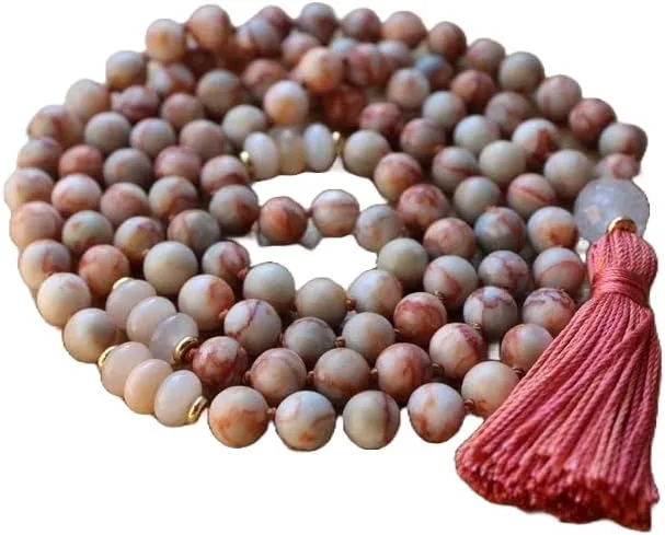 Natural Redline Marble, Pink Aventurine, Rose Quartz 8mm 108 Mala Beads, Spiritual, Meditation Beads, Reiki, Japa Mala, Buddhist Prayer Beads, Yoga Bracelet, healing beads LKMALA-RRGU-2953