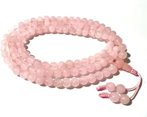 Natural Rose Quartz 8mm 108 Mala Beads, Spiritual, Meditation Beads, Reiki, Japa Mala, Buddhist Prayer Beads, Yoga Bracelet, healing beads LKMALA-RRGU-2875