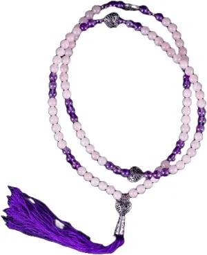 Natural ROSE QUARTZ & AMETHYST 8mm 108 Mala Beads, Spiritual, Meditation Beads, Reiki, Japa Mala, Buddhist Prayer Beads, Yoga Bracelet, healing beads LKMALA-RRGU-3081