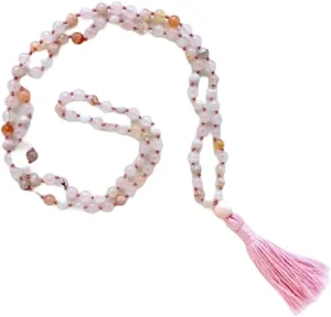 Natural Rose Quartz and Cherry Blossom Agate 6mm 108 Mala Beads, Spiritual, Meditation Beads, Reiki, Japa Mala, Buddhist Prayer Beads, Yoga Bracelet, healing beads LKMALA-RRGU-3212